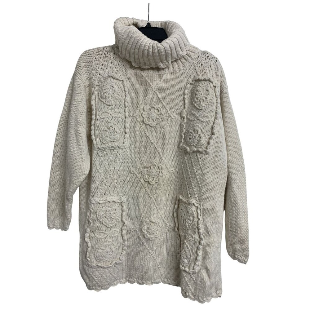 Vintage Shenanigans Ivory Fishermans Turtleneck Sweater Size‎ M